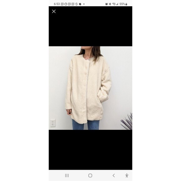 Gap‎ womens XS cream oversized teddy Shacket Cacoon Jacket Coat - Picture 2 of 16